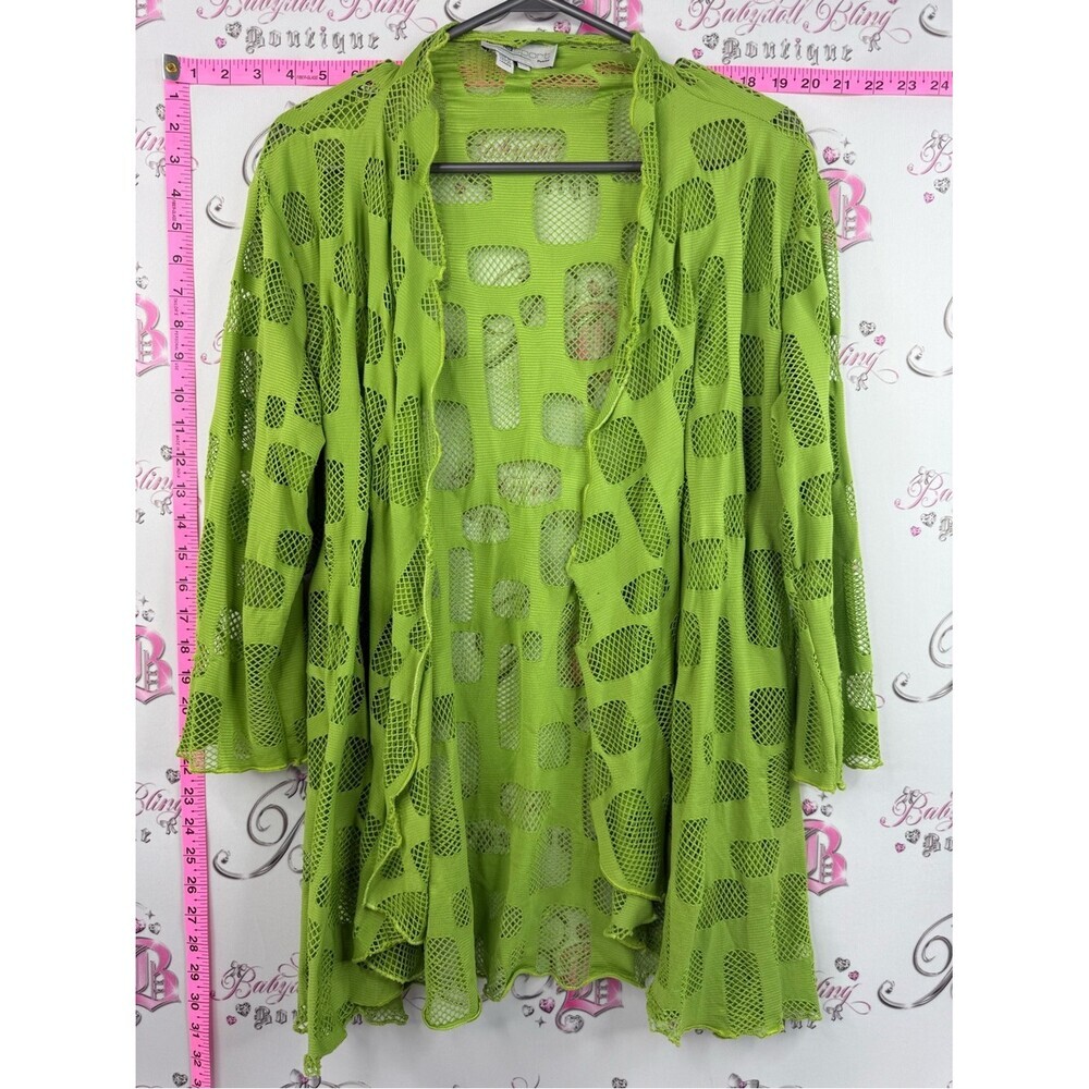 Lana sport cardigan open front mesh Vibrant Lime Green Open Mesh Cardigan